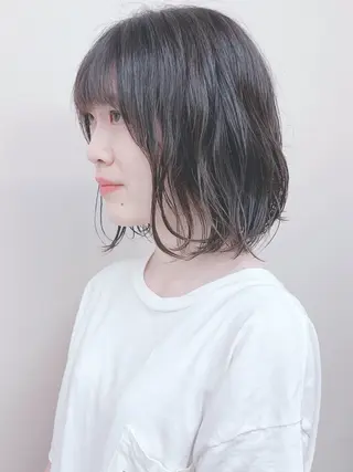 ミディアム パーマ パーマボブ/丸みボブ /くせ毛/とういのヘアスタイル