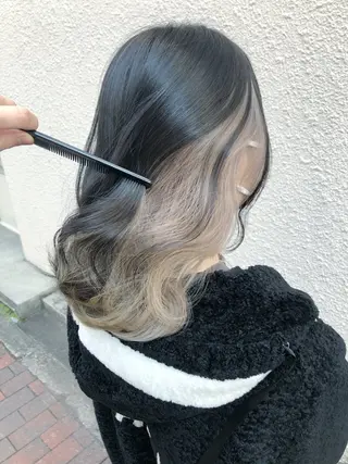 セミロング カラー レイヤーブリーチ特化 ホワイト専門/岸のヘアスタイル