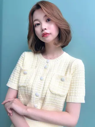 ミディアム 透明感カラー/カット 髪質改善/森栄範のヘアスタイル