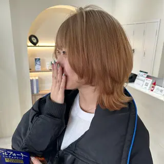 ミディアム カラー 赤み消し/オリーブ カーキ/福田れんのヘアスタイル