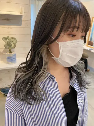 ロング カラー ブリーチなしカラー ダブルカラーエクステのヘアスタイル
