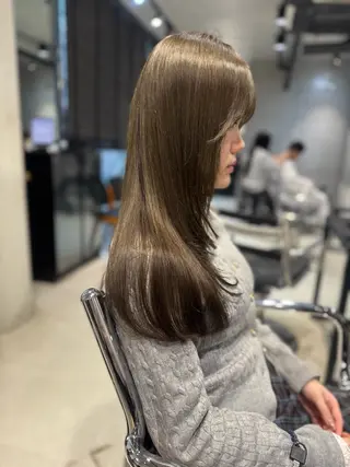 セミロング カラー パーマ ヘアアレンジ 透明感/オリーブ/ グレージュ/YUKAのヘアスタイル