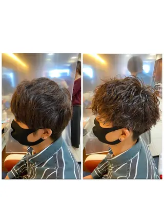 ショート パーマ メンズ 塩谷黎✨ブリーチ無W カラーメンズパーマ✨のヘアスタイル