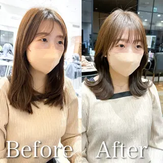 セミロング カラー 顔周り/くびれヘア 韓国ヘア💕風間るなのヘアスタイル