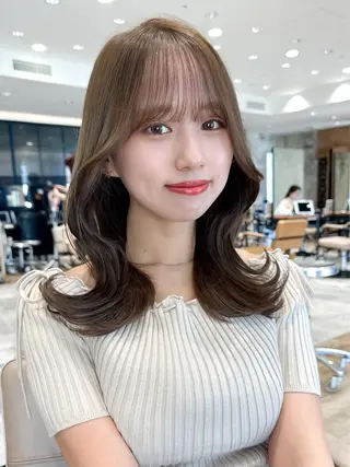 セミロング カラー 顔周り/くびれヘア 韓国ヘア💕風間るなのヘアスタイル