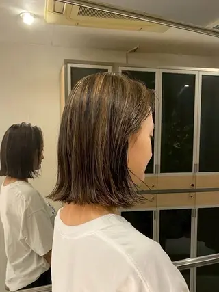 ミディアム カラー パーマ ボブ/カットモデル えのもとりき🏄のヘアスタイル