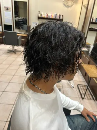 ミディアム パーマ メンズ 大阪/梅田/シャドウ パーマ/ノボリユウタのヘアスタイル