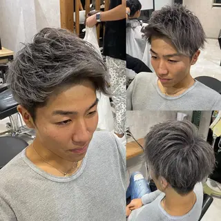 カラー メンズ R/🤎 パーマ&ブリーチ🔥のヘアスタイル