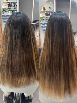 ロング カラー パーマ ハイトーン縮毛/暖色 なーな🎀🤍のヘアスタイル