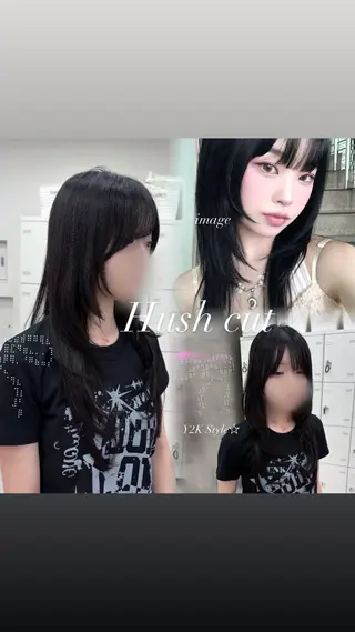 セミロング カラー 韓国レイヤー ハッシュカットのヘアスタイル
