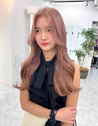 ミディアム カラー パーマ ヘアアレンジ メンズ キッズ ハイトーン/ピンク 💗モモ໒꒱のヘアスタイル