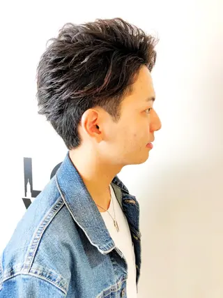 ショート パーマ ヘアアレンジ メンズ 赤み消しカラー /透明感カラー 上長のヘアスタイル