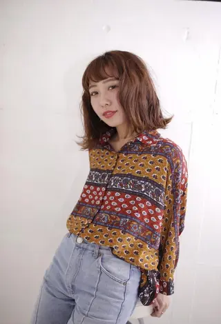 セミロング カラー パーマ ヘアアレンジ 髪質改善縮毛矯正 💎TOMOのヘアスタイル