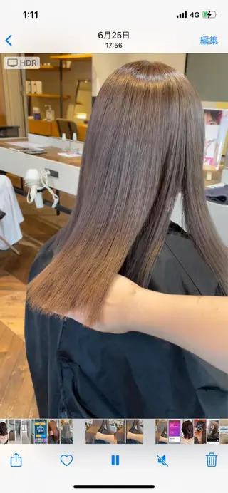 ロング 切りっぱなしボブイヤ リングカラー清水隆央のヘアスタイル