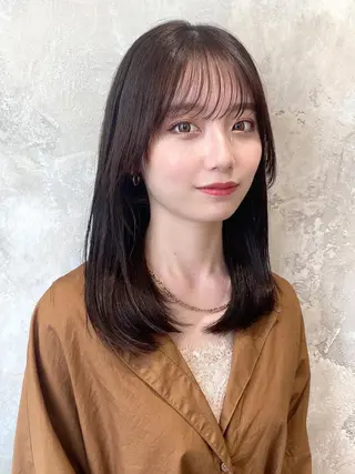 セミロング カラー パーマ 顔周り/くびれヘア 韓国ヘア💕風間るなのヘアスタイル