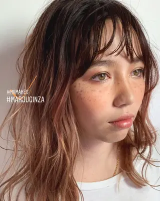 セミロング カラー パーマ ヘアアレンジ マツエク・マツパ 💎耳ツボジュエリー ×銀座美容室💎のヘアスタイル