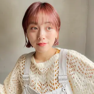 ショート カラー ボブ/巻ける縮毛矯正 /韓国レイヤーはなのヘアスタイル