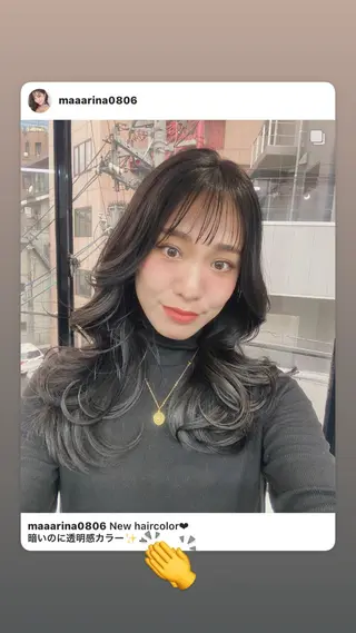 セミロング カラー ハイライト、レイヤー カット/西梅田/中西のヘアスタイル