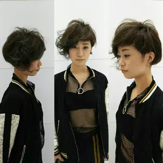 ショート カラー パーマ 藤森 希美のヘアスタイル