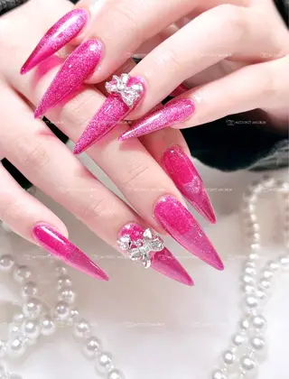 ネイル リボン、ガーリー パーツ放題専門店のネイルデザイン