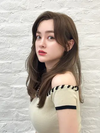 セミロング カラー 韓国ヘア♡ 顔まわりカットayaのヘアスタイル