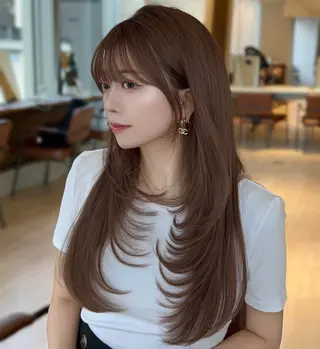 ロング カラー 前髪顔周りレイヤー 韓国 SAYAKAのヘアスタイル