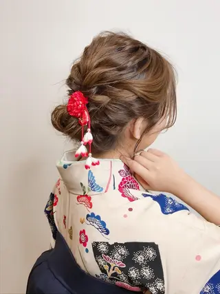 ヘアアレンジ 暖色カラー🍊 ボブ🌿顔周りcutのヘアスタイル