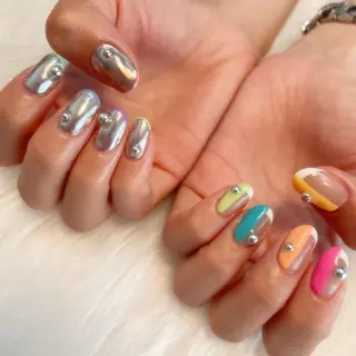 ネイル ゴテゴテ💙ワンホン リオナのネイルデザイン