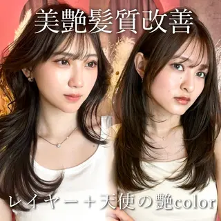 ロング カラー 山崎/ボブ縮毛矯正 レイヤー髪質改善のヘアスタイル