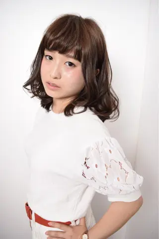 ミディアム セミロング カラー パーマ 高橋 隆一のヘアスタイル