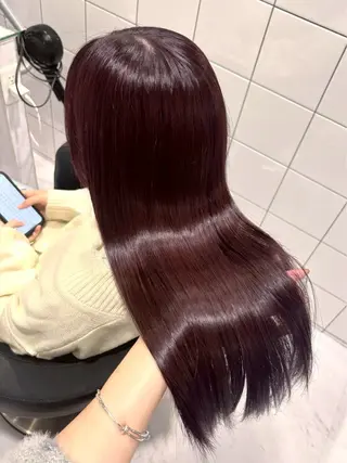 ロング カラー ワインレッド🍒ラベ ンダーKiyokaのヘアスタイル