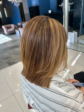 ミディアム カラー パーマ ヘアアレンジ メンズ キッズ デザインカラー/富山 加藤/ティファニーのヘアスタイル