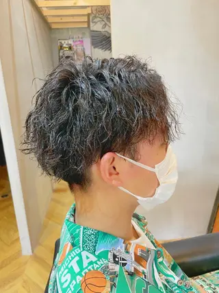 ミディアム パーマ メンズ エクステ指名No.1 【店長】橘田のヘアスタイル