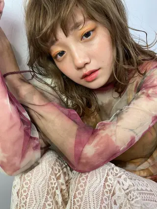 セミロング カラー レイヤー/ベージュ カラー/ハシモトのヘアスタイル