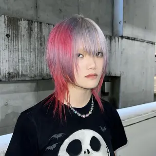 ミディアム カラー ハイトーン/ウルフ /エクステ/ましろんのヘアスタイル