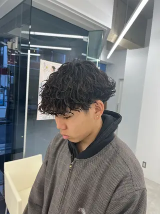 ミディアム カラー パーマ メンズ 森龍馬 メンズ専門美容師のヘアスタイル