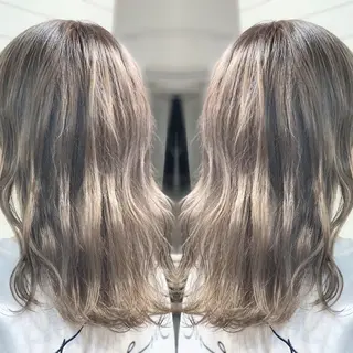 ミディアム カラー ヘアアレンジ 髪質改善×ハイトーン 中田啄也のヘアスタイル