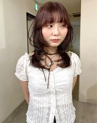 セミロング カラー mizuki/ピンク ベージュ.レイヤーのヘアスタイル