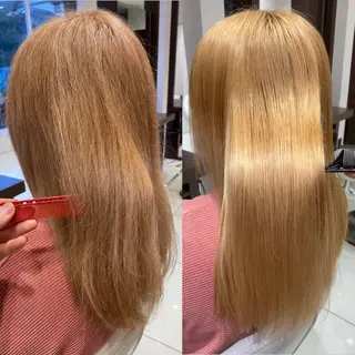 ロング 他店で断られた方歓迎 ブリーチ縮毛矯正のヘアスタイル