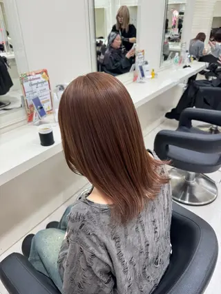 セミロング カラー 🧡モテ髪＆透明感 🧡オレンジ🌻🧡のヘアスタイル