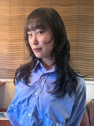 セミロング カラー パーマ レイヤー/透明感/ ブリーチなし/わかなのヘアスタイル