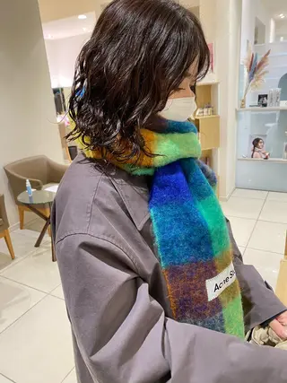 ミディアム カラー パーマ 細めハイライト🩶 ボブ/レイヤーカットのヘアスタイル