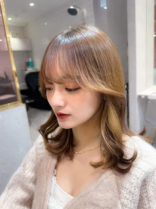 ミディアム カラー 新宿/韓国風レイヤー 髪質改善/渋谷直樹のヘアスタイル