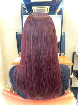 セミロング カラー ヘアアレンジ 🎈ブリーチなし暖色 カラー/レッド/ゆいのヘアスタイル