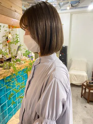 ミディアム カラー パーマ美容師 hanaのヘアスタイル
