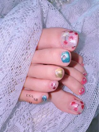 ネイル 💕🐰うさみみ🐰 💕猫と触れ合い✨のネイルデザイン