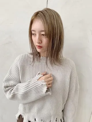 ミディアム カラー パーマ 新井 広之のヘアスタイル