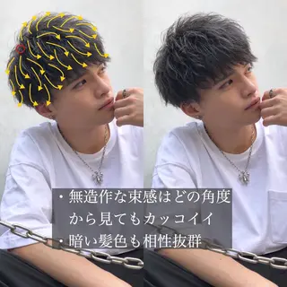 ショート パーマ メンズ 赤み消し🌿 透明感カラー🫧のヘアスタイル