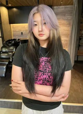 ロング Wカラー/レイヤーカ ット/韓国/デザインのヘアスタイル