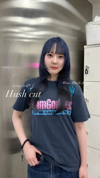 ロング カラー 韓国レイヤー ハッシュカットのヘアスタイル